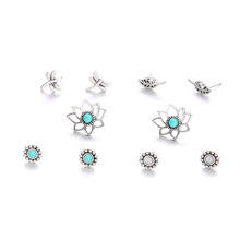 12 sets/Lot Stud Earrings Set For Women Dragonfly Lotus Hollow Leaf Leaves Crystal Sun Flowers Retro Earring Women Ear Jewelry 2024 - buy cheap