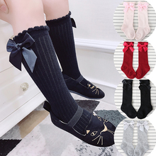 Calcetines de algodón con lazos de princesa para niñas, calcetín largo de tubo con rayas, 2019 2024 - compra barato