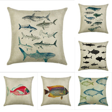 45cm*45cm A group of sharks animal pattern guidon linen cotton pillow case sofa cushion cover  square decorative pillow cover 2024 - buy cheap