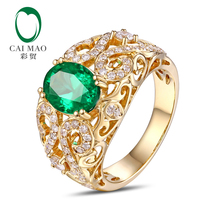 Caimao 2.01ct Emeral Halo Pave бриллианты 14K желтое золото обручальное кольцо Бесплатная доставка 2024 - купить недорого