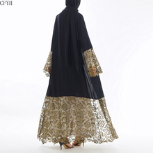 Lace Gold Stamping Printing Muslim Dress Women Dubai Abaya Black Robe Long Sleeve Cardigan Kaftan Elegant Design Maxi Dresses Cl 2024 - buy cheap