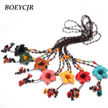 BOEYCJR 7 Colors Available Vintage Leather Flower Pendant Necklace Rope Chain Jewelry Ethnic Pendant Necklace for Women  2024 - buy cheap