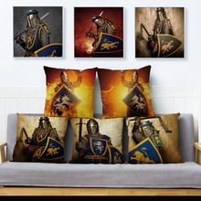Vintage Medieval European Knights Pattern Linen Pillow Covers 45*45 Cushion Covers Sofa Pillow Case Home Decoration Pillowcases 2024 - buy cheap