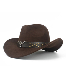 Sombrero de vaquero occidental con agujeros para niño y niña, Sombrero de lana estilo Steampunk, color negro, Jazz, talla 52-54 2024 - compra barato