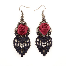 2019 Gothic Dangle Earrings Medieval Retro Red Rose Lace Elegant Party Costume Ball Drop Earrings Women Jewelry 2024 - buy cheap