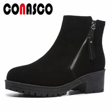 CONASCO Punk Women Cow Suede Ankle Boots Thick High Heels Autumn Winter Motorcycle Boots Platforms Round Toe Martin Boots 2024 - buy cheap