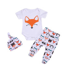 Newborn Kids Baby Girl Boy Infant Fox 3Pcs Summer Clothes Cotton Bodysuit Romper Top Pants Hats Children Sunsuit Clothing Outfit 2024 - buy cheap