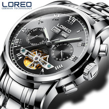 LOREO Top Brand Waterproof 50m Mens Mechanical Watches Automatic Tourbillon Skeleton Watch Men Perpetual Calendar Relogio 2024 - buy cheap