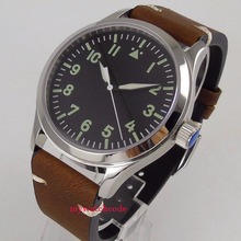 42mm Corgeut black sterile dial Sapphire Glass leather strap sea-gull 1612 Automatic mens Watch 2024 - купить недорого