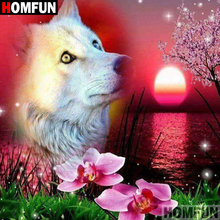 HOMFUN 5D DIY Diamond Painting Full Square/Round Drill "Flower wolf" 3D Embroidery Cross Stitch gift Home Decor A00943 2024 - buy cheap