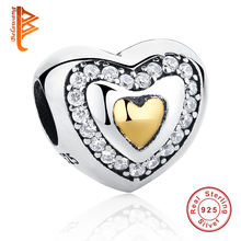 Authentic 925-sterling-silver gold-color coração charme ajuste bw pulseira com zircônia cúbica dois tons grânulo jóias fazendo 2024 - compre barato