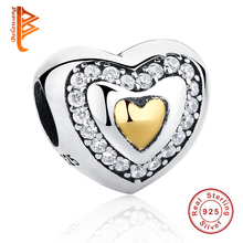 Authentic 925-sterling-silver Gold-Color Heart Charm fit  BW Bracelet With Cubic Zirconia Two-Tone Bead Jewelry Making 2024 - buy cheap