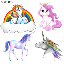 Zotoone patches animais diy de desenho animado, conjunto de remendo de unicórnio em transferências, decoração de roupas para crianças, lavável e transferência de calor 2024 - compre barato