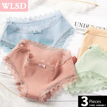  3Pcs/lot Sexy Lace Panties Women Cotton Underwear Seamless Solid Girls Briefs Lingerie Cute Bow Breathable Lady Underpants 2024 - buy cheap
