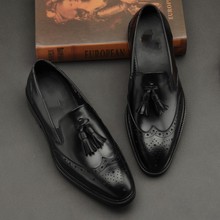 Zapatos Brogue tallados con flecos y borlas para hombre, calzado Formal de negocios con encaje, zapatos de vestir hechos a mano para primavera, Goodyear 2024 - compra barato