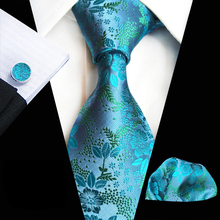 3 unids/set de corbata Formal de 8cm para hombre, corbata azul bordada Paisley a la moda con bolsillo, gemelos cuadrados 2024 - compra barato