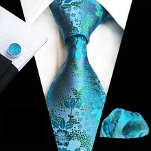 3 Pcs/Set 8cm Men Formal Ties Cravat Set Fashion Blue Paisley Embroidered Necktie with Pocket Square Cufflink 2024 - buy cheap