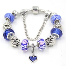 New Arrival Women Jewelry Navy Blue Flower Lampwork Bead Bracelet Crystal Heart Charm Bracelet for Women Gift Bijoux Pulsera 2024 - buy cheap