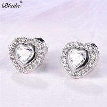 Blaike Minimalist Heart White/Purple/Blue Zircon Stud Earrings For Women Silver Color Wedding Jewelry Xmas Gifts 2024 - buy cheap