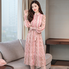 2019 Spring Long Sleeve Turn Down Collar Print Chiffon Dress Women Office Work Print Chiffon Long Sleeve Dresses 2024 - buy cheap