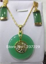 Wholesale price FREE SHIPPING ^^^^Stylish Jewelry Set green stone necklace earring free chain 2024 - buy cheap