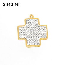 Simsimi Women stainless steel jewelry rhinestones Cross pendant For personalized charms DIY jewelry necklace wholesale 30pcs 2024 - buy cheap