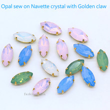 Top quanlity 12p 7x15mm Navette Opal color sew on crystal rhinestone gold base stone jewelry crafts for Bridal wedding Dress DIY 2024 - buy cheap