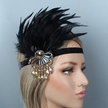 Vintage original design 1920's Gatsby Headpiece Black Feather Headband for Costume fashion Women Headband 2024 - buy cheap
