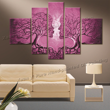 Large Canvas Paintings Modern Wall Art Home Decorative Abstract Figure Oil Painting On Canvas Pink love Tree 5pcs/set 2024 - buy cheap