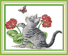 Baby cat play with butterfly cross stitch kit 18ct 14ct count canvas stitches embroidery DIY handmade needlework plus 2024 - buy cheap