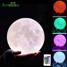 AmmToo-lámpara de mesa decorativa para escritorio luz LED de Luna 3D recargable por USB, 16 cambios de colores, para dormitorio, regalo de cumpleaños creativo para niños 2024 - compra barato