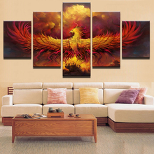 Arte para parede, 5 peças, fire, phoenix, pássaros, lona, pintura abstrata, modular, sala de estar, decoração da casa, poster hd, impresso, quarto 2024 - compre barato