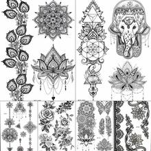 Waterproof Black Mandala Henna Flower Fake Tattoos Stickers Lotus Fake Jewels India Black Tatoo Temporary Women Girls Tattoo 2024 - buy cheap
