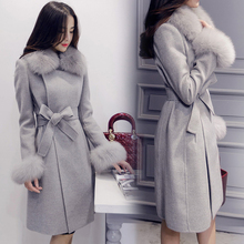 Женское шерстяное пальто с воротником из искусственного меха, Свободное длинное пальто с поясом и длинным рукавом, верхняя одежда большого размера для зимы 2024 - купить недорого