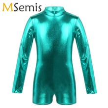 Girls Ballet Leotard Long Sleeves Mock Neck Shiny Metallic gymnastics leotard Back Zipper Ballet Dance Costume Jumpsuit Unitard 2024 - buy cheap