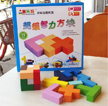 Candice guo wooden toy wood colorful 3D shape block Intelligence game building model baby birthday gift christmas present 1set 2024 - buy cheap