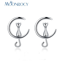 MOONROCY-pendientes colgantes de gato para mujer y niña, aretes de Color plateado, joyería de fiesta Vintage Simple, joyería al por mayor, regalo 2024 - compra barato