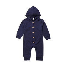 Outono infantil bebê menino menina algodão com capuz botão macacão roupas outfit cor sólida 2024 - compre barato