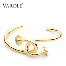 VAROLE New Nail Cuff Bracelet Crystal Manchette Gold Color Bangle Bracelet For Women Bracelets Bangles Jewelry Pulseiras 2024 - buy cheap