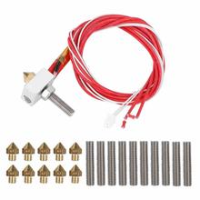 Hot End Kit 3D Printer Aluminum Extrusion Head Hotend with 10 pcs Stainless Throat + 10pcs 0.4mm Nozzle for MK8 MK7 i3 E3D Anet 2024 - buy cheap