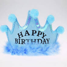 Children Birthday Crown Hat Pink Blue Feather Crown Caps Adults Kids Headwear Birthday Party Hats     Birthday Halloween 2024 - buy cheap