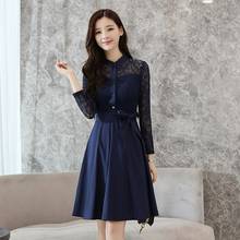 EXOTAO Elegant Women Long Dresses Lace Hollow Out Sleeves Vestidos Femme Casual Women Clothing Bow Slim Ladies Party Dress 2024 - buy cheap