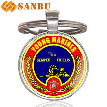 Винтажная цепочка для ключей с логотипом молодой морской пехоты США, стеклянный кабошон, Ретро ювелирные изделия для мужчин и женщин 2024 - купить недорого