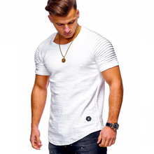 Summer Men's O-Neck Slim Fit Solid Color Short-sleeved T-shirt Striped Fold Raglan Sleeve Style T shirt Men Tops Tees Size M-3XL 2024 - buy cheap