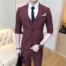 (Jacket+Vest+Pants)2019 Men's Wedding Dress Slim Fit Wool Suit Men Short Sleeve Wedding Suits Man Three Pieces Costume Homme 2024 - buy cheap