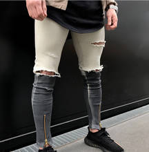 Мужские рваные джинсы в стиле хип-хоп, байкерские облегающие джинсы с потертостями и дырками, зауженные джинсы, 2020 2024 - купить недорого