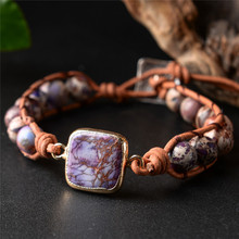 2018 New Boho Bracelet Vintage Leather Wrap Bracelet Natrual Stone Beads Cuff Bracelet Christmas Gift Drop Shipping 2024 - buy cheap