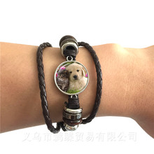 Clássico preto/marrom pulseira de couro pug em um copo de chá cão de vidro cabochão tecer multi-camada pulseira de tecido feminino jóias masculinas 2024 - compre barato