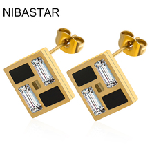 Hot Sale Stainless Steel Black and Clear Zircon Cross Jewelry Gold-Color Stud Earrings for Women Gold Jewelry Stud Earring 2024 - buy cheap