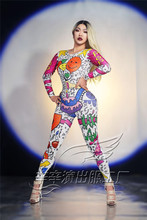 Women New Cartoon Doodle Jumpsuit 3d Printing Elastic Rompers Nightclub Singer Dancer Performance Clothing Role Costumes Party 2024 - buy cheap